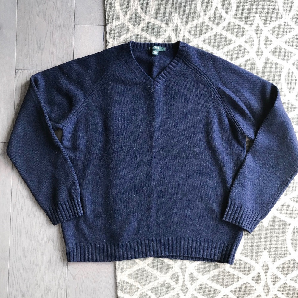 J.Crew Men’s 100% Lambs Wool Navy Sweater V-neck L